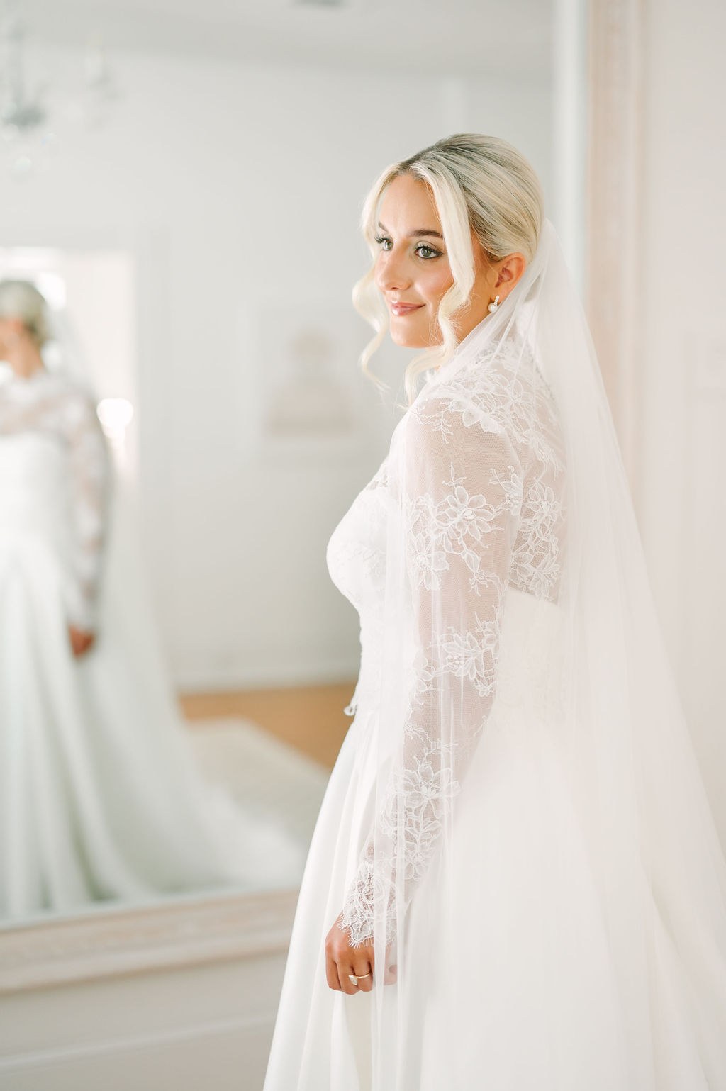 Bride looking over her shoulder